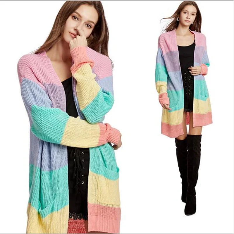 

Women Long Cardigan Sweater Spring Autumn Fashion Casual Knitted Sweaters Loose Plus Size Cardigans Coat Modern Lady With Pocket