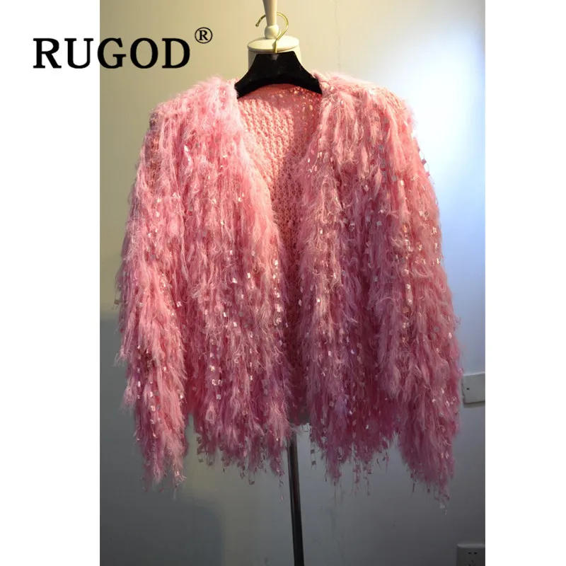 RUGOD женский вязаный кардиган с кисточками корейский шикарный элегантный сверкающий свитер пальто с v-образным вырезом свободное темпераментное пальто с кисточками