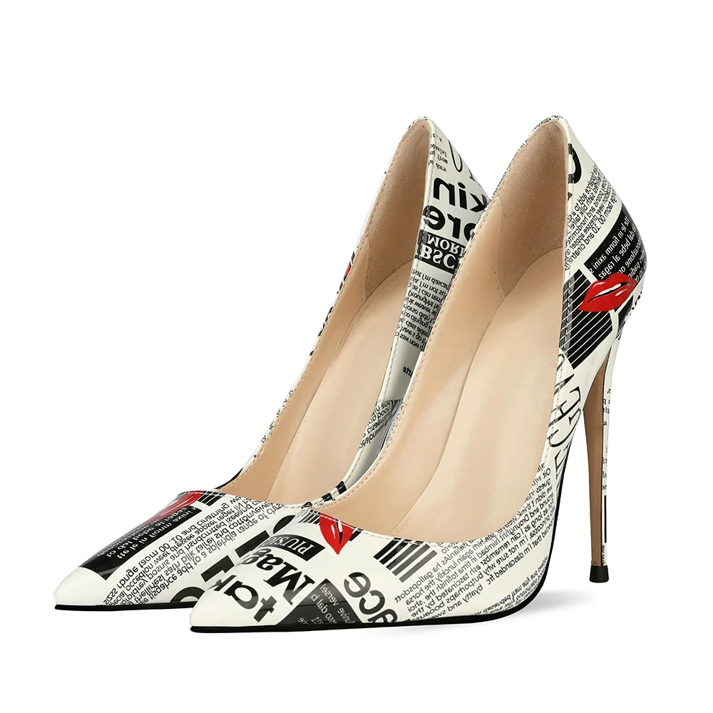 

INS hot Women pumps plus size super high heel Special material 3D painting Sexy red lips online celebrity high heels shoes