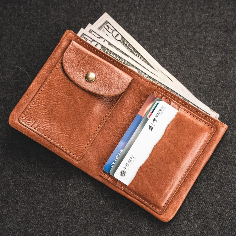 

Leather Wallet Men Retro Handmade Cowhide Clutch Coin Pocket Soft Leather Mini Bag