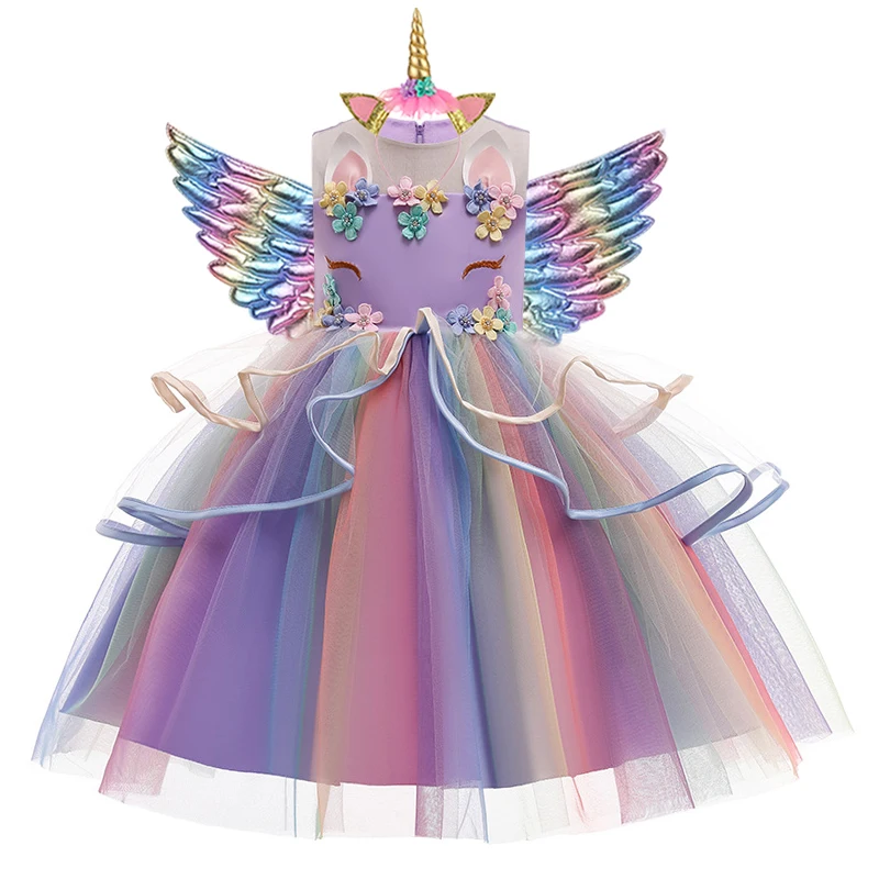 Baby Girls Unicorn Tutu Dress Pastel Rainbow Princess Girls Birthday Party Dress Children Kids Halloween Unicorn Perform Costume girls dress princess costume kids clothes children dance suit