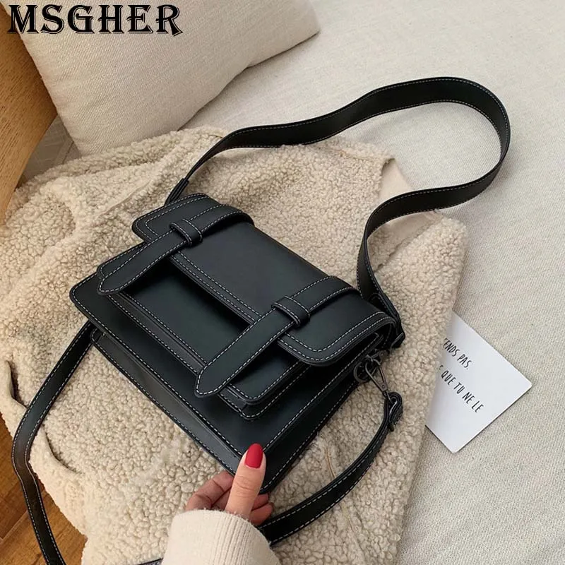

MSGHER Flap Texture Solid Women Shoulder Bag Autumn Fashion Joker Thread Hasp Practical New Style 2019 Female Bag WB3091