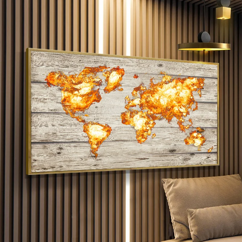 

Nordic Golden World Map Wooden Background Picture Canvas Classical Painting Modern Wall Art Print Living Room Home Decor Poster