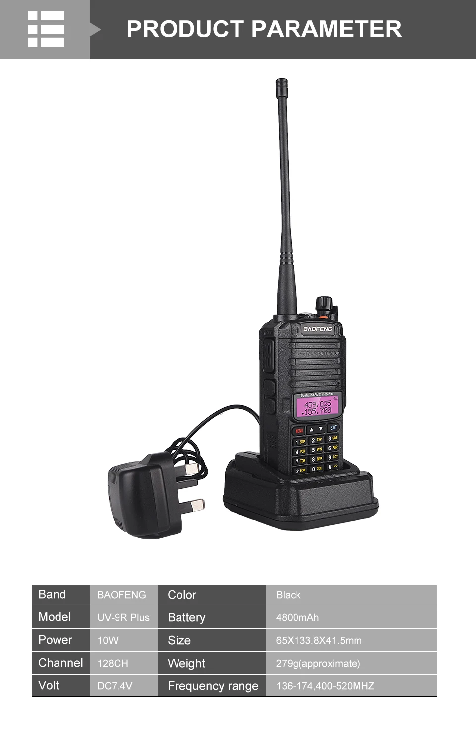 UV-9R plus walkie talkie potência 10w dustproof