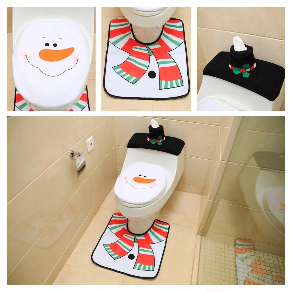 3pcs Christmas Decorations for Home Bathroom Toilet Seat Cove Paper Rug Natal Christmas Ornaments Santa New Year Decor navidad