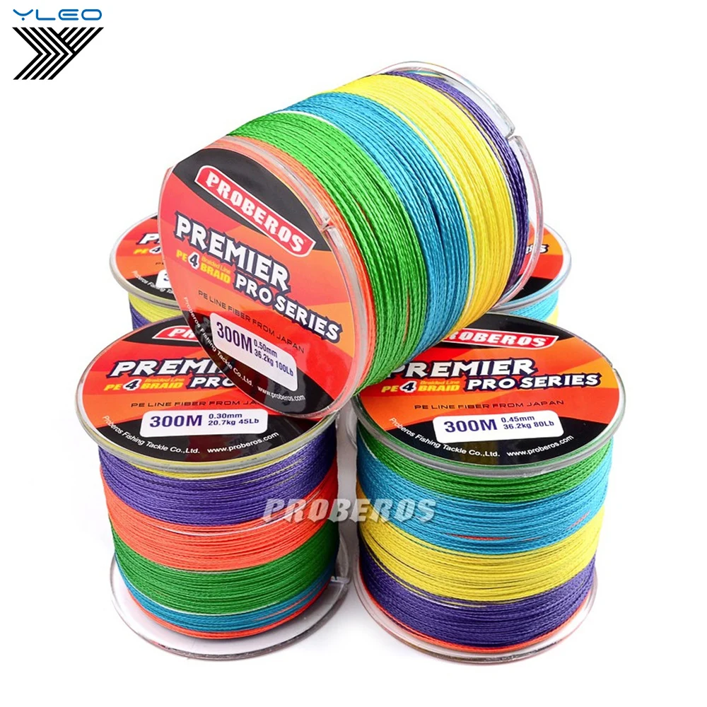 

300M Braid Fishing line Red/Green/Grey/Yellow/Blue 4 Strands Multifilament Fishing line Wire Carp Fishing PE Line 6LB 30LB 35LB