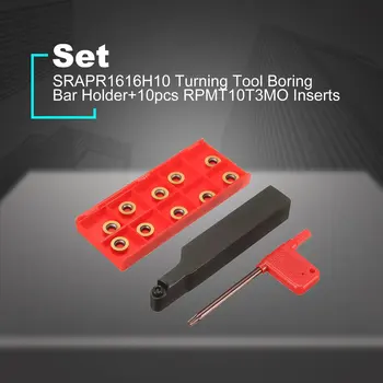 

1pc Practical SRAPR1616H10 Turning Tool Boring Bar Holder Face Milling External Lathe Blade Holder + 10pcs RPMT10T3MO Inserts