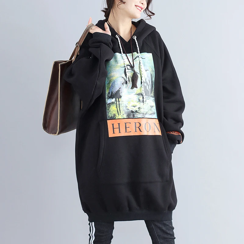 Photo Shoot Brushed And Thick Literature And Art Large Size Loose-Fit Printed Hoodie Limit 61