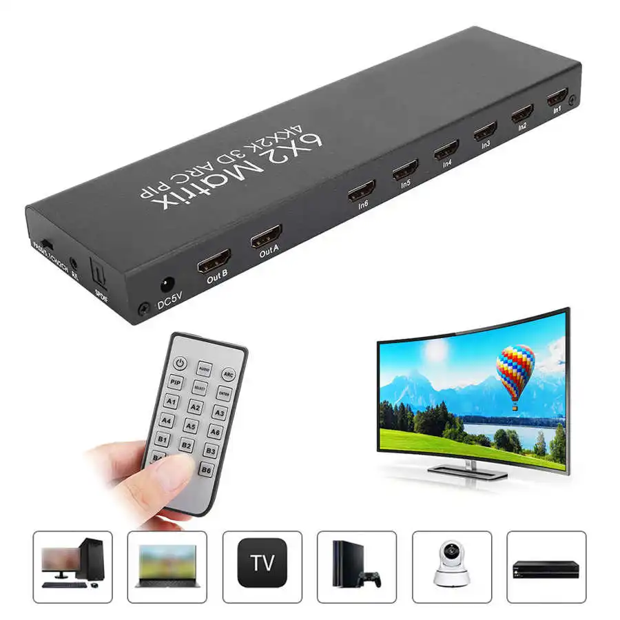 Матричный коммутатор 6x2 HDMI 4K x 2K 6 в 2 выхода Матричные мониторы сплиттер