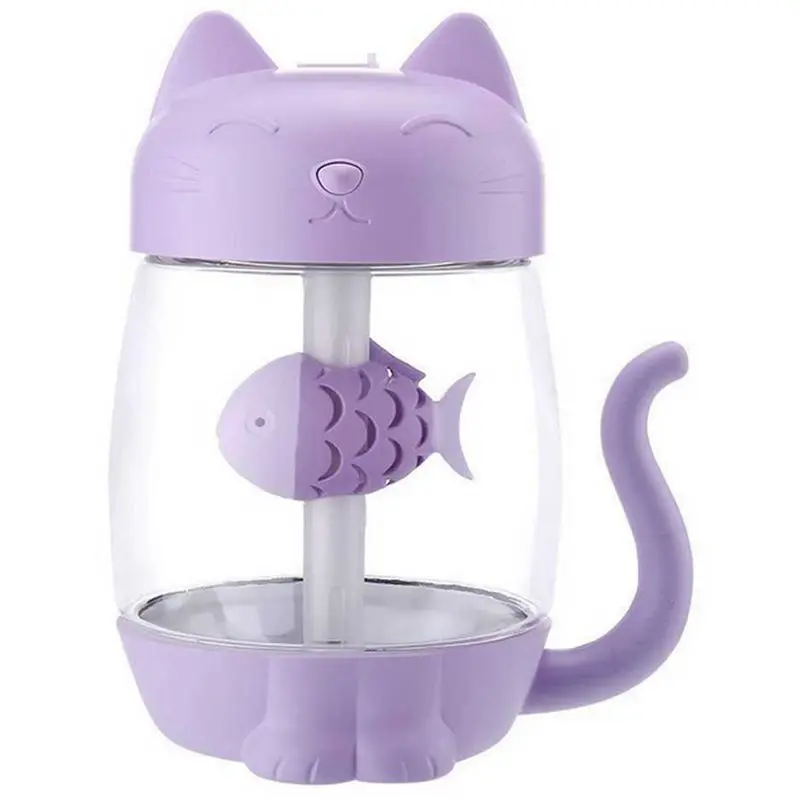 Purple 3 In 1 350Ml Usb Cat Air Humidifier Ultrasonic Cool-Mist Adorable Mini Humidifier With Led Light Mini Usb Fan For Home Office - Цвет: Purple