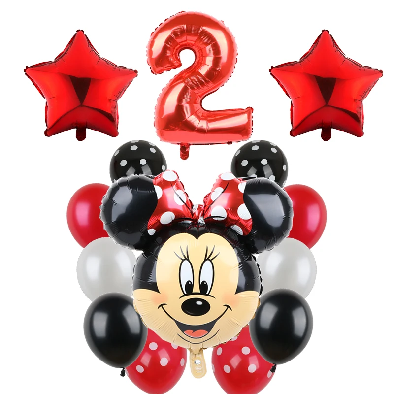 Оливковый 14pcs Happy Birthday Decoration Balloon Mickey Minnie Cartoon Star Xenon Paper Ballon Baby Shower Number Balloon Polka Dot Globo - Цвет: Оливковый