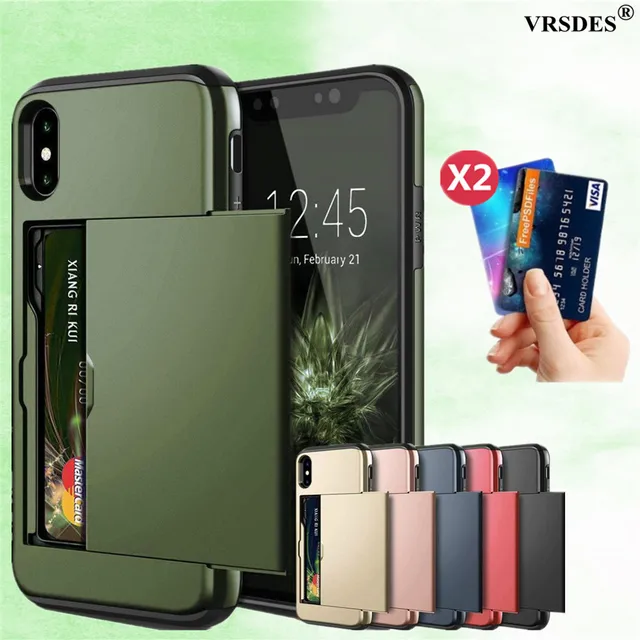 Armor Slide Card Case For iPhone 13 12 Mini 11 Pro XS Max XR X Card Slot Holder Cover For iPhone 8 7 6S Plus SE 2 2020 5 5S Case 1