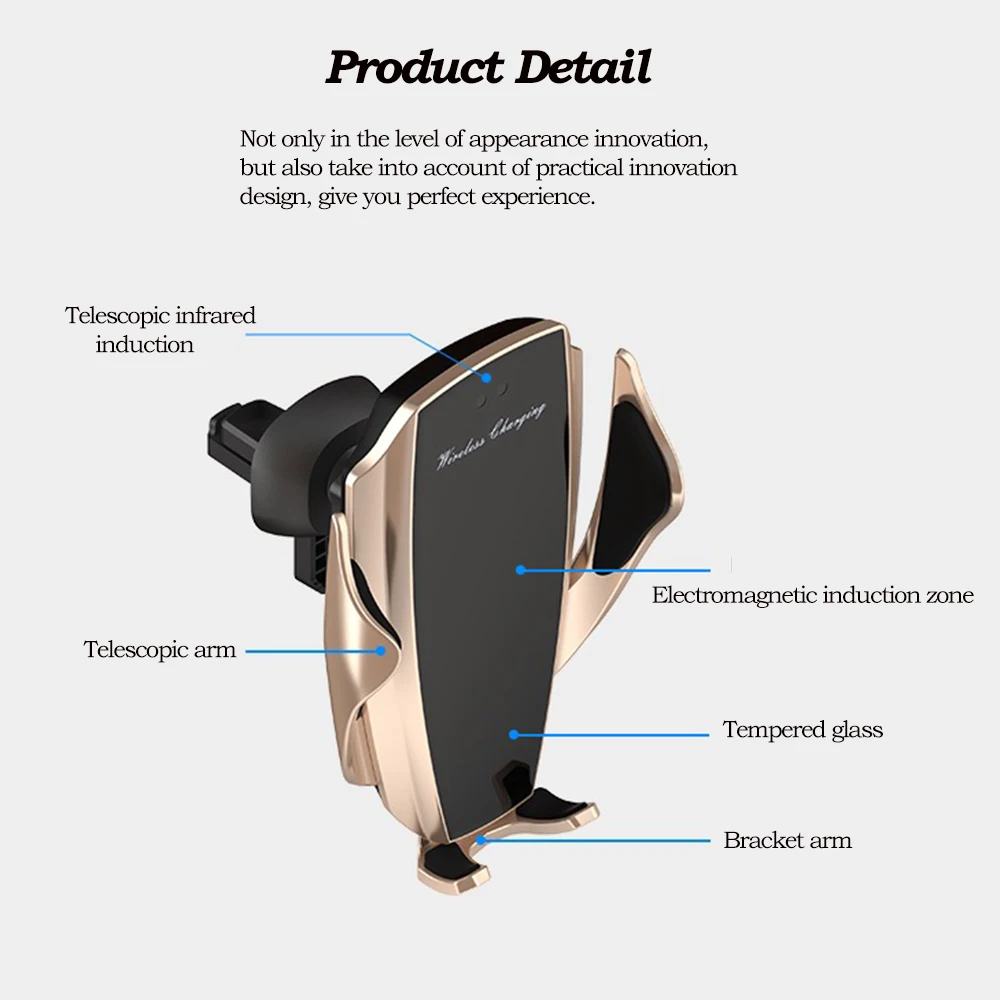 12Infrared Induction Qi Wireless Charger Car 10W Fast Charging Holder 