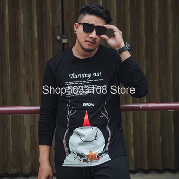 

T1528 Shirt Jin You Super Brand Men's Wear Big Size Large Size Long Sleeve Backing Round Neck Pure Cotton T Shirt Plus Fat Fat