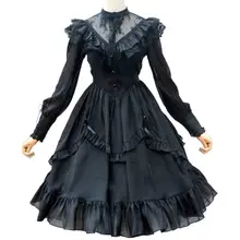 Женское готическое викторианское платье в стиле Лолиты, винтажное кружевное платье из органзы белого и черного цвета с длинными рукавами, платье принцессы для девочек, женское платье большого размера XL