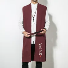 Chinese-style Embroidered Mantle Men Waistcoat Loose-Fit Mid-length Sleeveless Vest MEN'S Outerwear Nightclub Casual Trench Coat