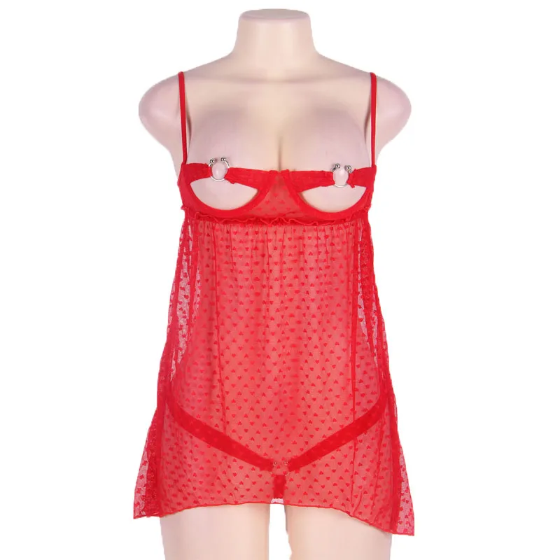 Ohyeahlover выдалбливают сорочка Babydoll открытая чашка сексуальные кружева Lenceria Mujer Спагетти ремни женские горячие перспектива экзотические RL80079 - Цвет: Red Babydoll