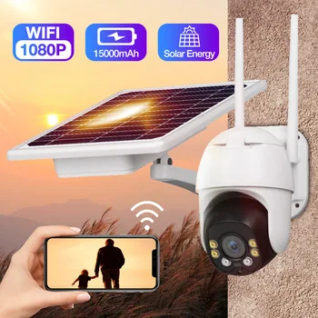 Online 1080P Sicherheit Ip-kamera Outdoor Wireless WIFI Solar Panel PTZ Speed Dome Menschlichen Erkennung Akku Gespeist P2P Cam
