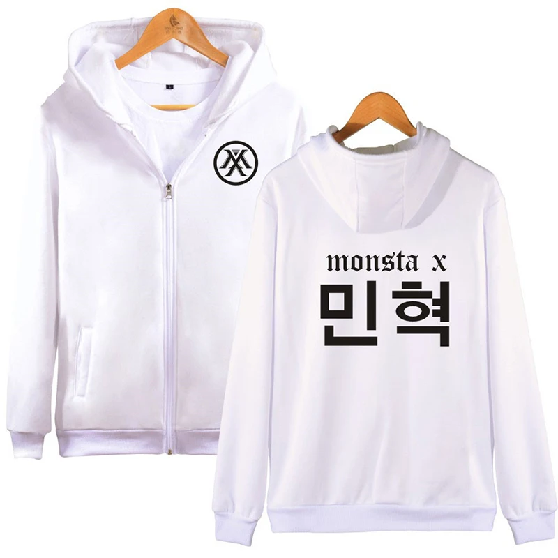 KPOP MONSTA X HYUNGWON IM JOOHEON SHOWNU с мужской и женской курткой на молнии кардиган дропшиппинг - Цвет: white1