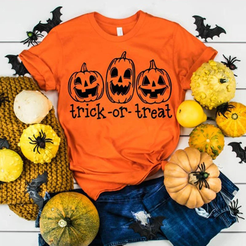 

Trick or Treat Short Sleeve T Shirt Women Kawaii Funny Halloween Tshirt Girls Cotton Tee Harajuku Womens Clothing Dropshipping