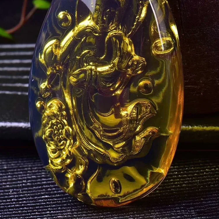 Ручная полировка Dominion Guanyin кулон ожерелье для мужчин и женщин свитер цепь Кулон новое голубое Янтарное восковое ожерелье