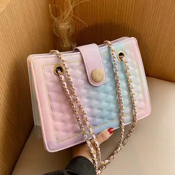 

Gradient Lattice Square Tote bag 2020 Fashion New High quality PU Leather Women's Designer Handbag Chain Shoulder Messenger Bag