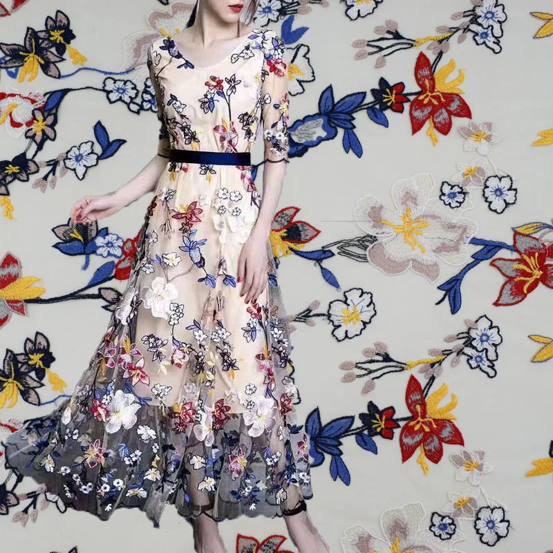 Элегантная вышитая Орхидея сетчатая кружевная ткань для летнего платья telas por metro bazin riche getzner tissus au metre tissu tecido