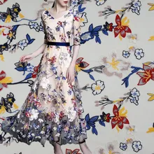 Элегантная вышитая Орхидея сетчатая кружевная ткань для летнего платья telas por metro bazin riche getzner tissus au metre tissu tecido