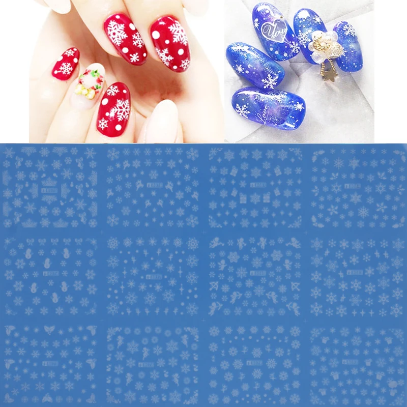 12 In 1 Nail Art Water Decals Stickers Christmas Snow White Snowflakes Reindeers