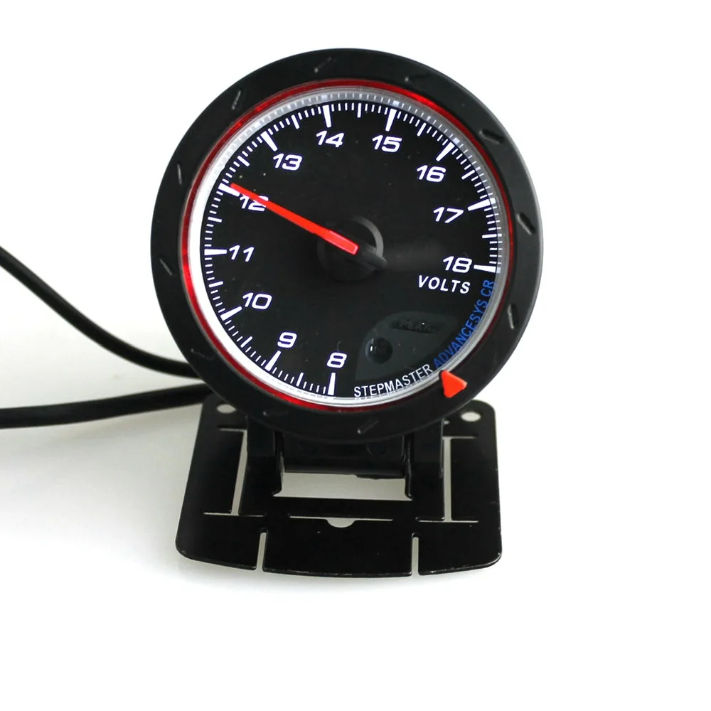 

12V Car Modified 60 Size Voltmeter 8-18V with Stand Black Red White Light Volts