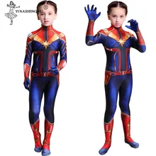 Чудо-Женщина 3D ребенок девушки фильм версия Марвел Капитан Carol Danvers костюм зентай для косплея боди супергероя костюм комбинезоны