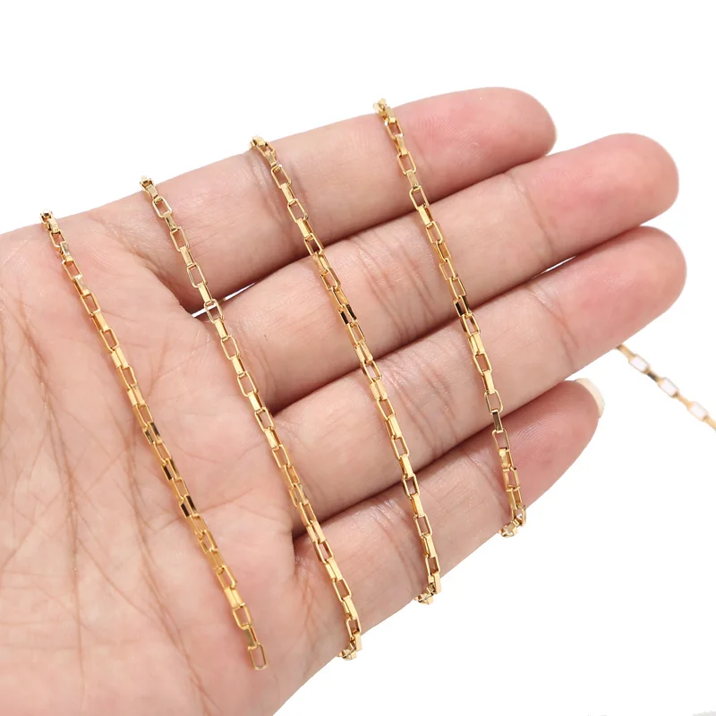 Gold Box Chain 2 метра золотого цвета ожерелье делая цепь 2 мм Золотая цепь из прямоугольных звеньев для женщин и мужчин Изготовление ювелирных изделий без свинца - Цвет: Gold Box Chain