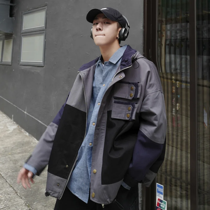 Мужская куртка в стиле хип-хоп, ветровка Harajuku, камуфляжная куртка с карманами и капюшоном, уличная Осенняя коллекция, камуфляжная куртка с капюшоном, SA-8
