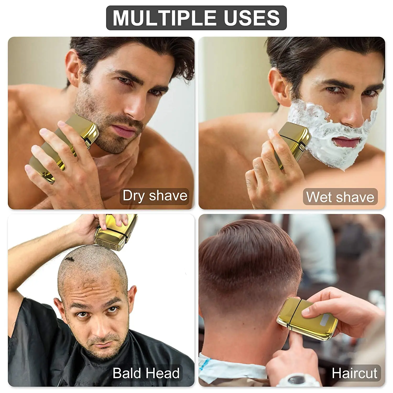 Electric Shaver Kemei Pro Barberology Metal Double Foil Shaver Titanium Super Close Razor Cordless Zero Retractable Trimmer for Finishing Gold