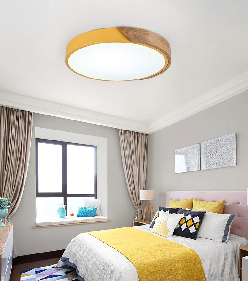 Скандинавский светодиодный потолочный светильник с регулируемой яркостью, круглый многоцветный светодиодный потолочный светильник из сплава для спальни, светодиодный потолочный светильник 23-60 см
