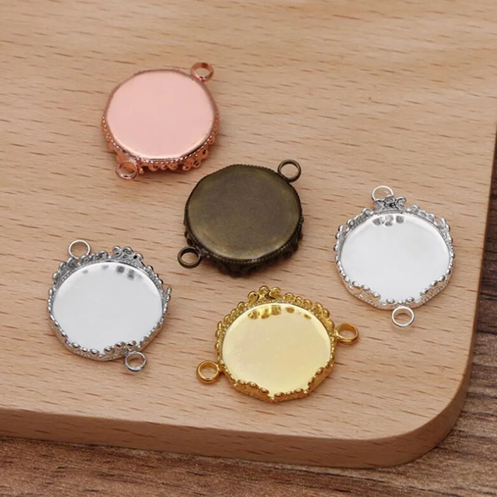 

100pcs double loops 12mm 15mm crown round bezel blank pendant blanks base cabochon settings jewelry findings