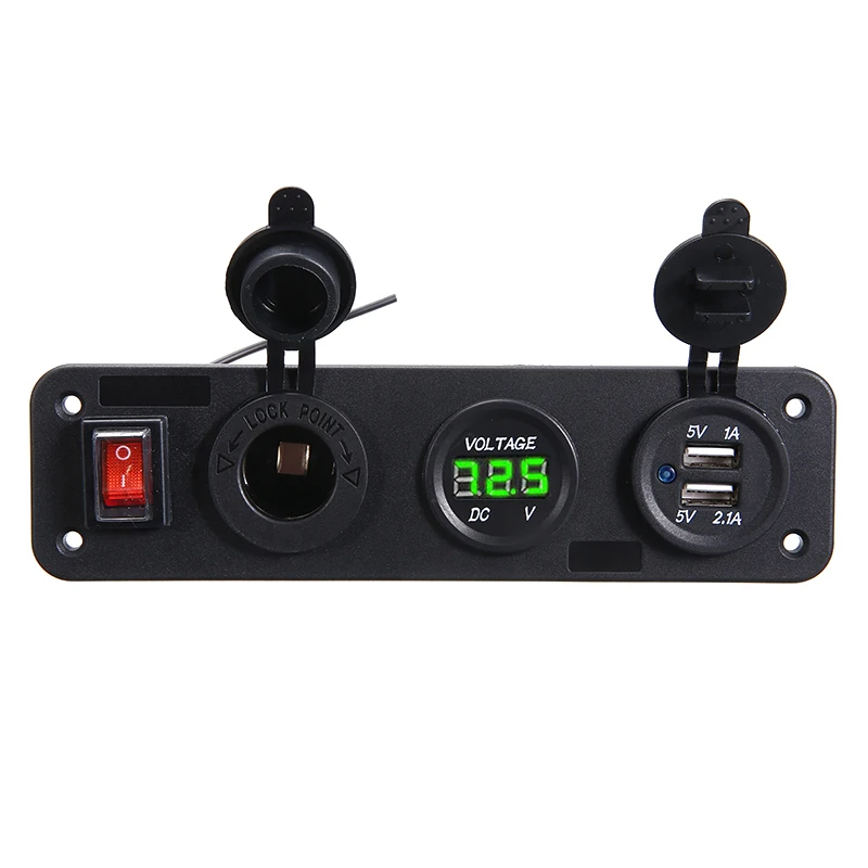 Price DC 12V 24V Cigarette Lighter Socket 2 USB 4.2A Splitter Charger Adapter Green Voltmeter Car Accessories