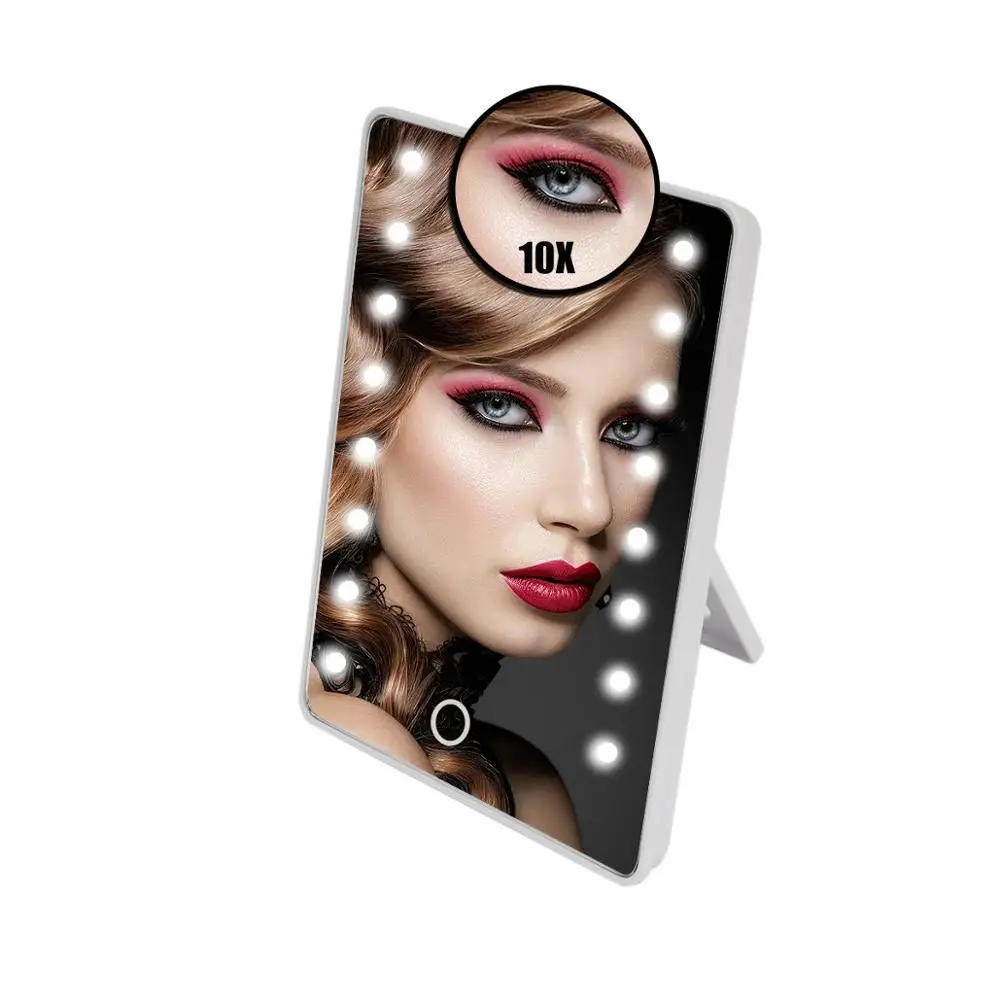 Регулируемое 16 светодиодное зеркало с подсветкой для макияжа с сенсорным экраном, портативное увеличительное косметическое зеркало, вращающееся на 180 градусов, настольные косметические зеркала - Цвет: White Mirror Set