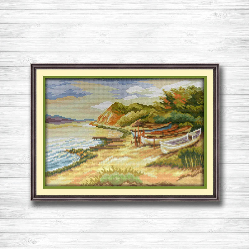 

Seaside scenery boat decor painting dmc 14CT 11CT counted cross stitch Needlework Set Embroidery kits chinese cross stitch