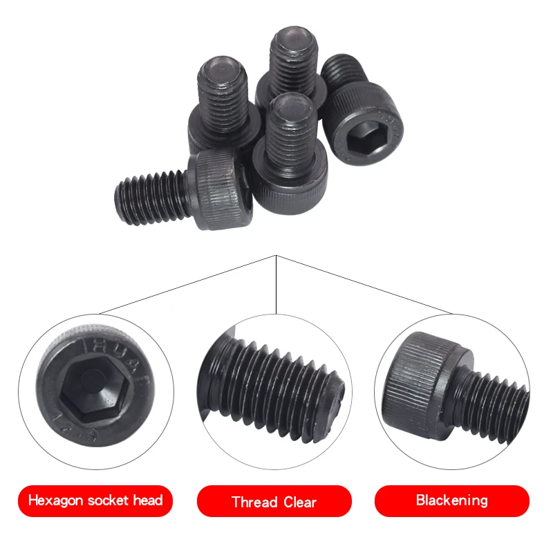 Hexagon Socket Screw Hex Socket Cap Screw Carbon Steel Screw 1 Piece Fine Thread Hex Hexagon Socket Head Cap Screws M8 M10 M12 M14 M16 Black carbon steel Allen Bolts Pitch 1.0/1.25/1.5