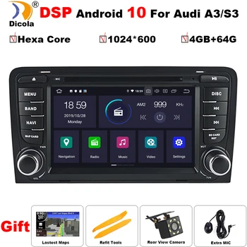

Car Multimedia Player Android 10 DSP GPS 2 Din Car DVD Player For Audi A3/S3 2003-2011 Canbus 4GB RAM 64GB ROM wifi 4G Radio FM
