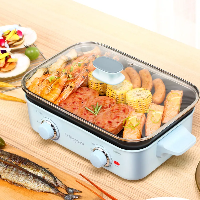 Multi-Functional 220v Electric Barbecue Meat Integrated Cooking Frying Hot Pot with Steamer Donlim/DL-5701 | Бытовая техника