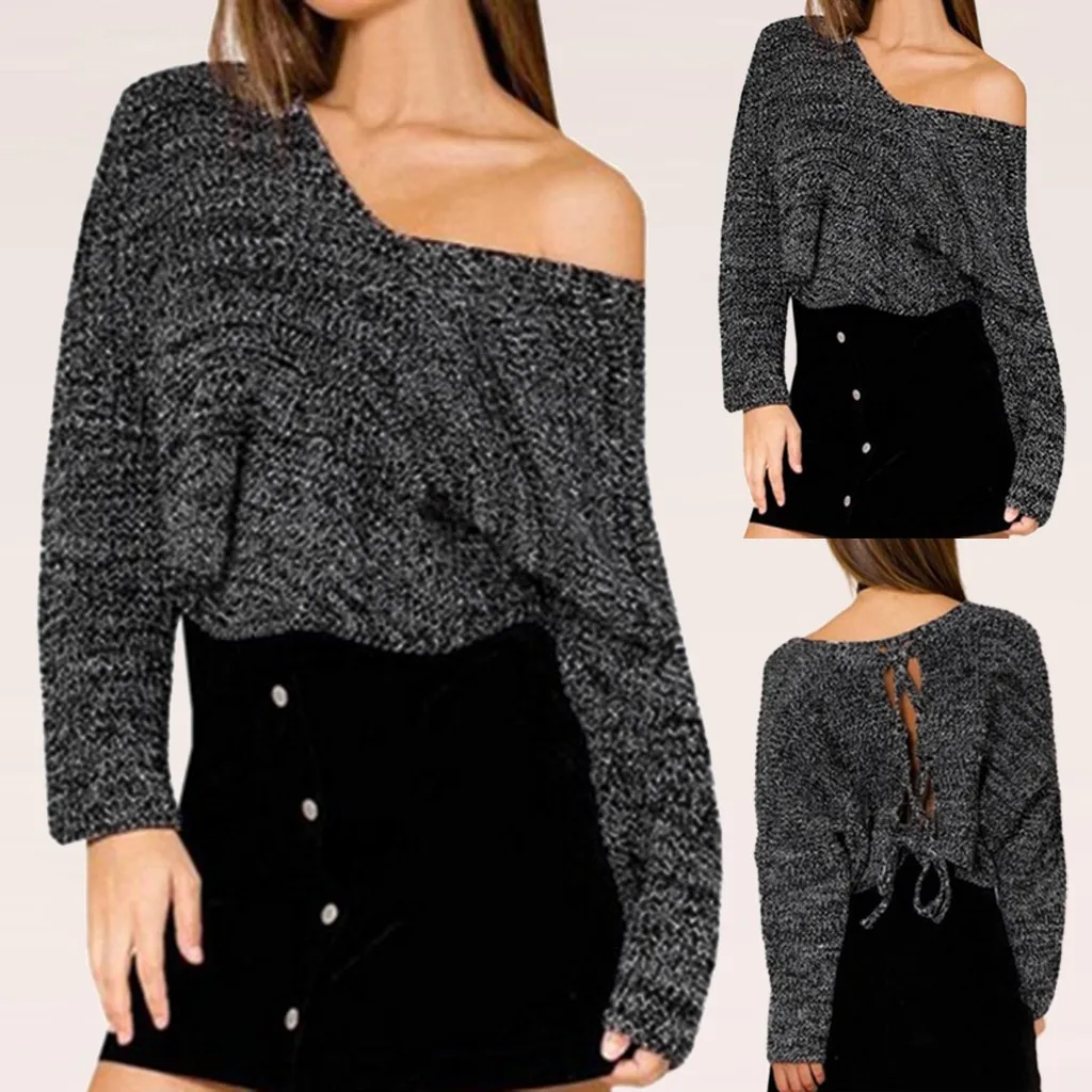 

Women's Loose Knitted Star Shape Print Long Sleeve V-Neck Sweater Blouse