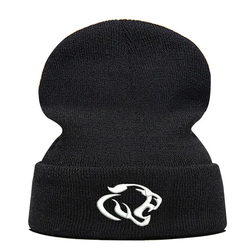 

High Quality Winter Beanie Hats Embroider Leopard head Fashion Warm Cap Unisex Elasticity Knit Beanie Black Hip-hop Hat Dropship