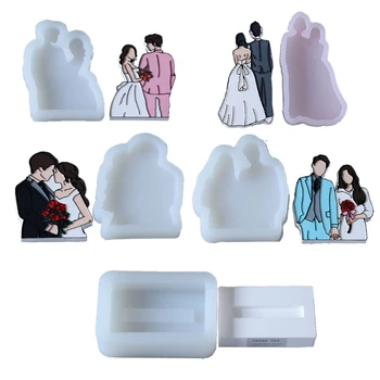 

5Pcs Wedding Photos Gypsum Line Drawing Mold Bride and Groom Resin Casting Mold Home Decor Art Crafts Tools Color Random