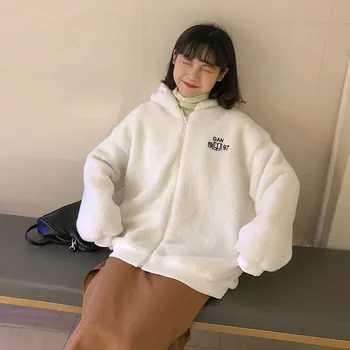 

2019 Fashion Women Autumn Winter Hooded Coats lamb fur Warm Zipper thick Jacket Casual Clothing Tops Female Coat womens (F3876)