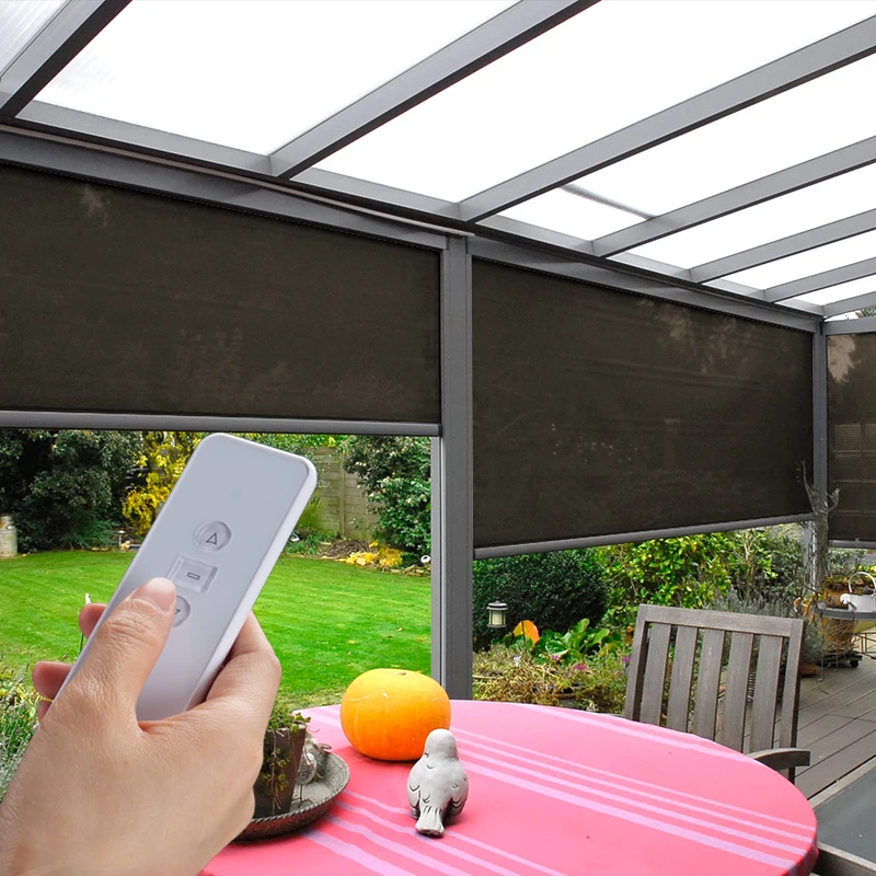 

Remote Control Roller Shades, Outdoor Wind-Proof, Hard-Wired Pattern, Multiple Colors, Customized Size
