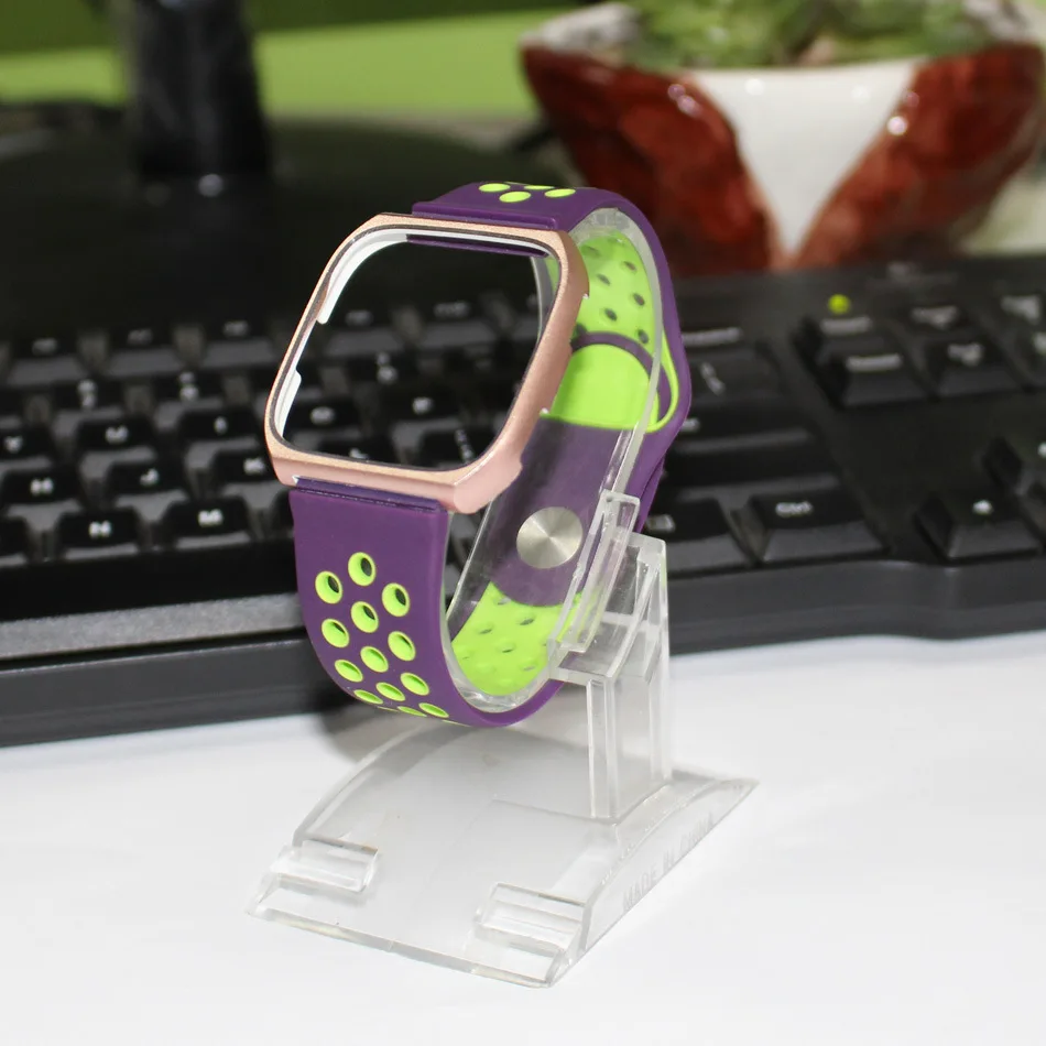 Purplegreen rosepink Fitbit Versa 2 полосы силиконовый ремешок+ рамка для часов Versa, дышащий и прочный простой силиконовый ремешок аксессуары - Цвет ремешка: Purplegreen rosepink
