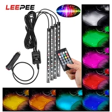 Декоративный RGB-светильник LEEPEE для автомобиля, подсветсветильник, управление музыкой, лампа для ног, 24/36/48, светодиодная лента Декоративный RGB-светильник LEEPEE для автомобиля, подсветсветильник, управление музыкой, лампа для ног, 24/36/48, светодиодная лента