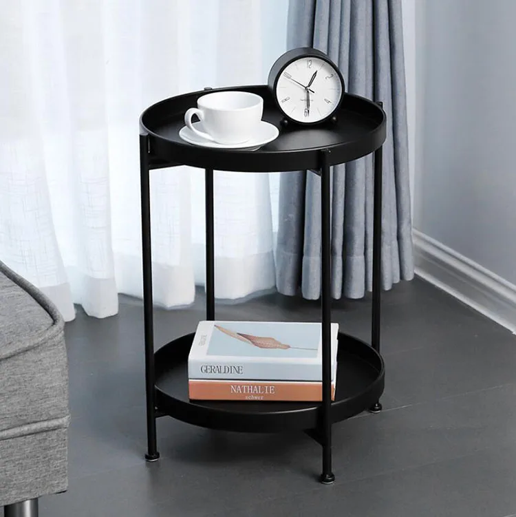  Luxury Metal Round Small Tea Table Coffee Table with Tray Storage for Sofa Bed Side Living Room mes